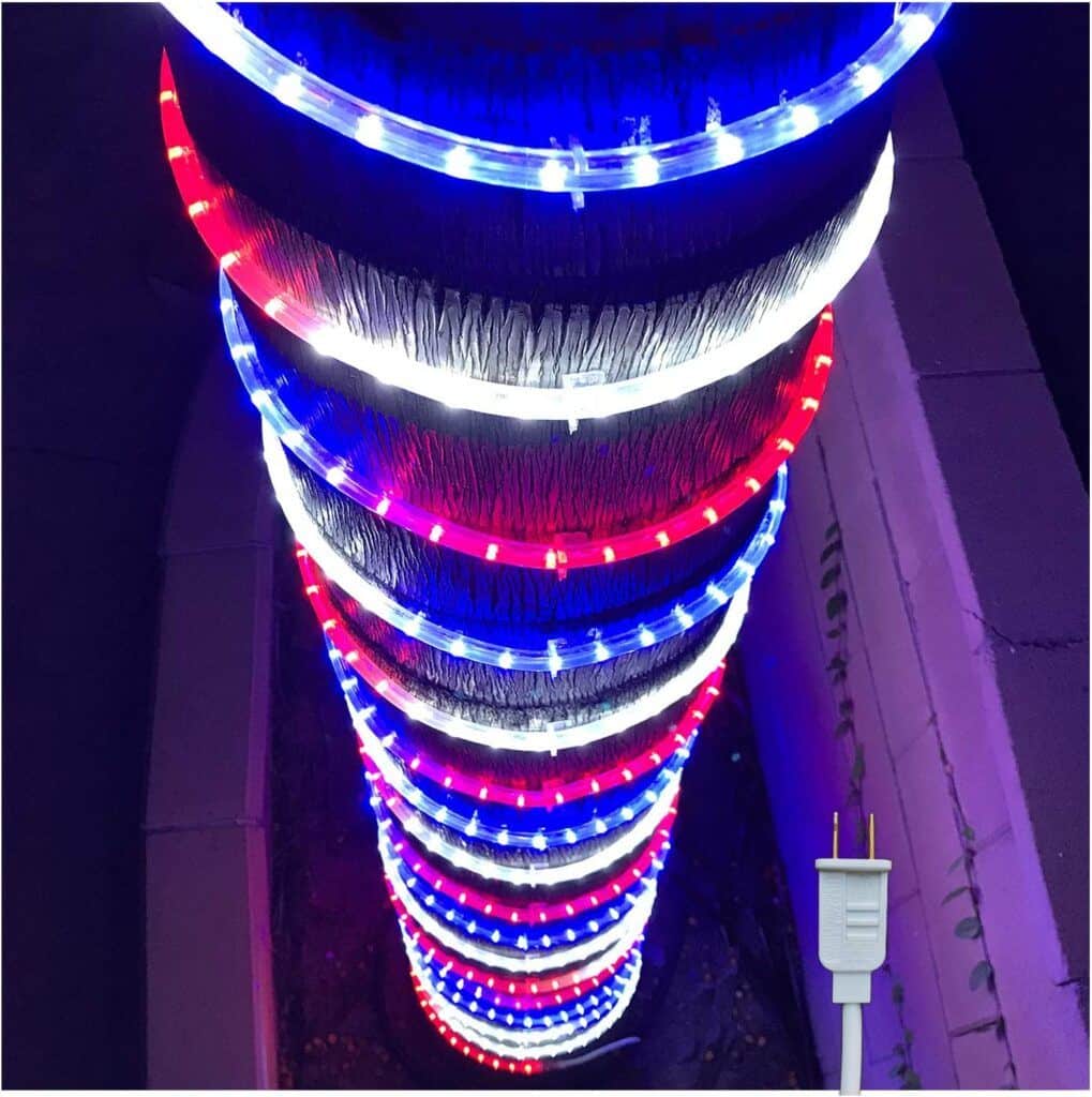red, white, and blue rope light