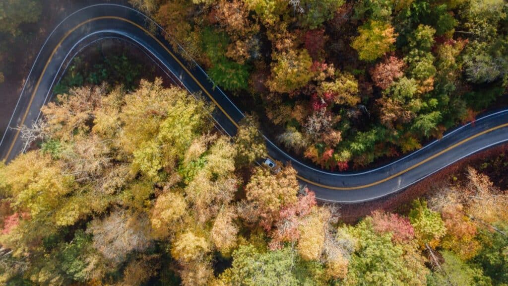 Aerial View of the Tail of the Dragon in the Fall