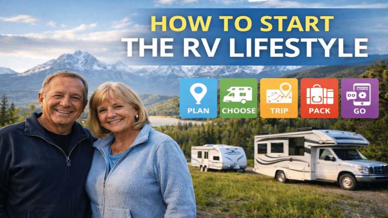 how to start the rv lifestyle middle aged couple about to start therv lifestyle